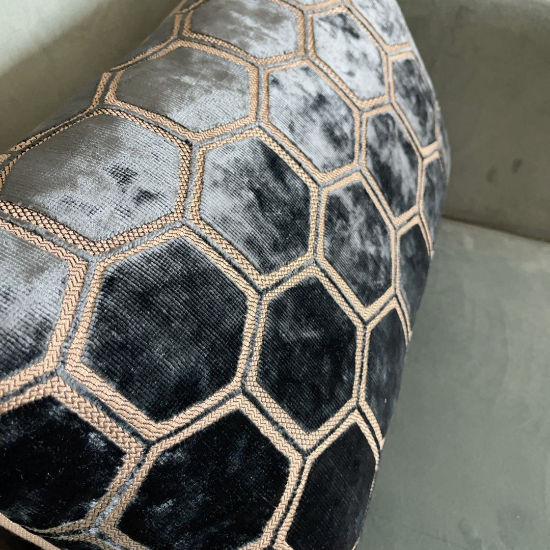 Hexagon-pattern cushion 60×40 – Midnight blue