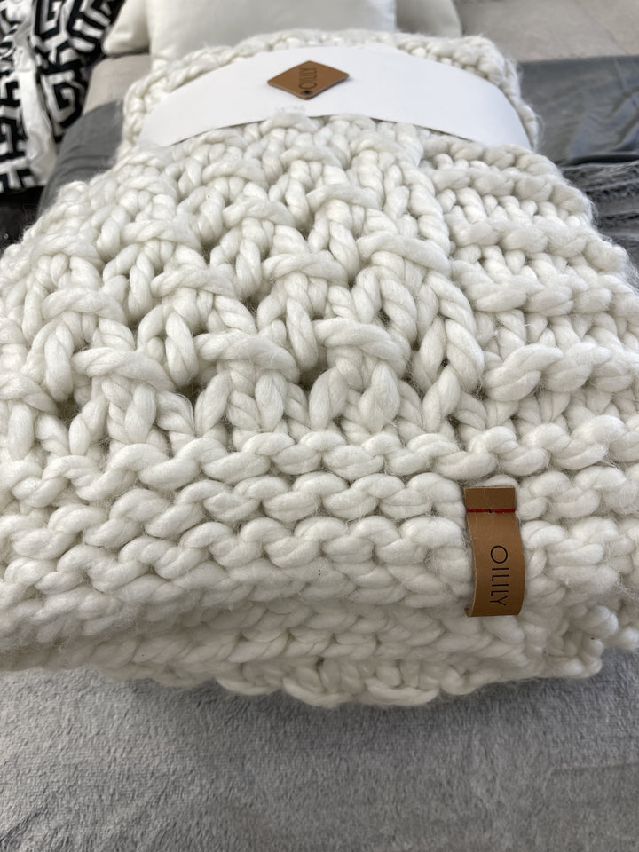 Plaid intrecciato in acrilico e lana 130×200 – Bianco sporco