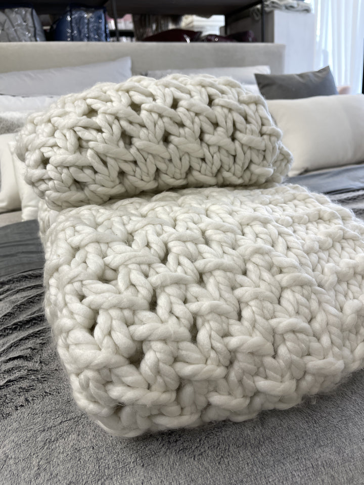 Plaid intrecciato in acrilico e lana 130×200 – Bianco sporco